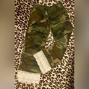 BRAND NEW WITH TAGS Camo Cargo Pants with Layered Lace Hem